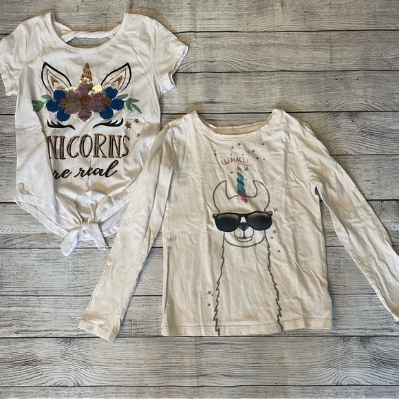 Unicorn Top Bundle Tie Front Long Sleeve Llamacorn Size Small White - Picture 1 of 9